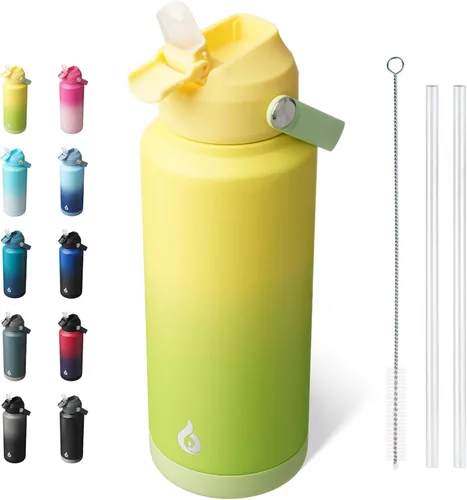 Vista 27 de BJPKPK - Botella de agua aislada con tapa de popote, 532 ml Botellas termo con boquilla suave, asa flexible y base antideslizante, libre de BPA, a