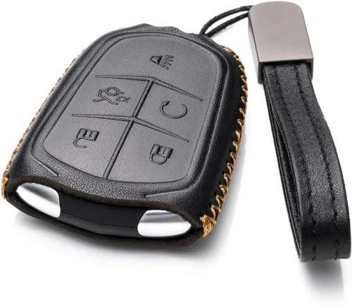 Vista 2 de Vitodeco Funda de piel auténtica para llavero inteligente, compatible con Cadillac XT4, XT5, XT6 (2019-2025), 5 botones, color negro