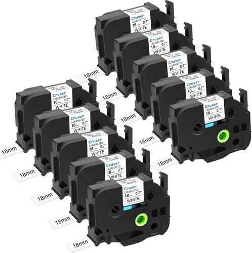 Vista 8 de Cruxer Paquete de 10 piezas de repuesto para P-Touch TZe-231 TZe231 TZ-231 0.472 in 0.47 pulgadas 1/2 cinta de etiquetas laminadas negro sobre