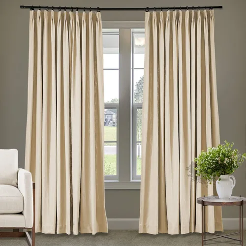 Vista 40 de Frelement Cortinas plisadas de lino de algodón de 100 pulgadas de ancho y 102 pulgadas de largo, cortinas con reducción de ruido para sala