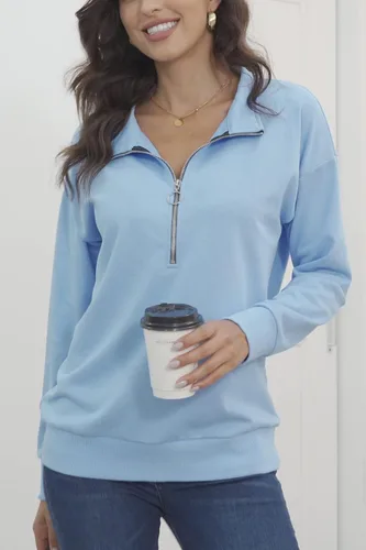 Vista 11 de KINGFEN Sudadera de manga larga con cremallera de un cuarto para mujer