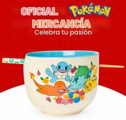 Vista 5 de Silver Buffalo Pokemon Spring Flowers con Pikachu, Bulbasaur, Squirtle y Charmander Tazón de cerámica para fideos ramen y arroz con palillos, apto