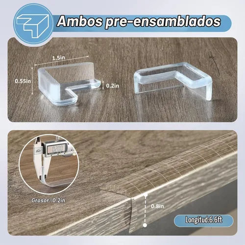 Vista 5 de Protector de Esquinas y Bordes a Prueba de Bebés 6.6 pies (2M) con 8 Esquinas, Protectores de Esquinas Suaves Transparentes a Prueba de Bebés