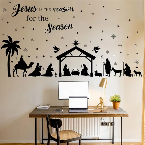 Vista 5 de Glenmal 6 calcomanías de pared de Pascua de 11.42 x 8.27 pulgadas, calcomanías de pared religiosas grandes de color negro, decoración de pared