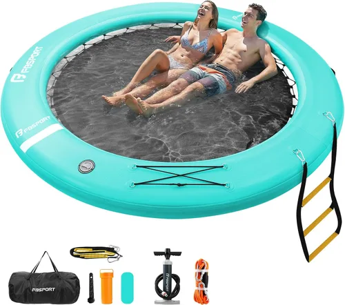 Vista 10 de FBSPORT Hamaca inflable de agua redonda flotante, 10/8/6 pies, plataforma flotante para lago con portavasos, flotador solar, balsa fría, anillo