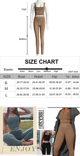 Vista 6 de Dobrila Conjunto de entrenamiento casual para mujer, 2 piezas, camiseta sin mangas acanalada, cintura alta, traje de gimnasio, leggings de yoga