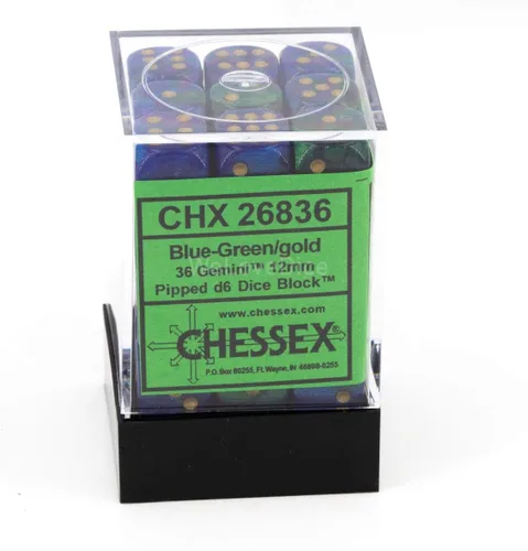 Vista 3 de Chessex Manufacturing DND - Juego de dados Chessex D&D de 0.472 in, juego de dados poliédricos de plástico Géminis, color azul, verde y dorado