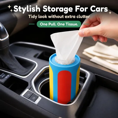 Vista 6 de Soporte para pañuelos de coche con pañuelos faciales, 4 botes, paquete a granel de viaje, cajas redondas de cubo, repuesto para tubos Kleenex, cajas