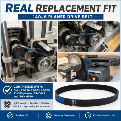 Vista 4 de Paquete de 3 correas de transmisión de cepilladora 140J6, compatible con modelos de cepilladora Delta 22-560, TP400LS, 22-565, 22-580, repuesto