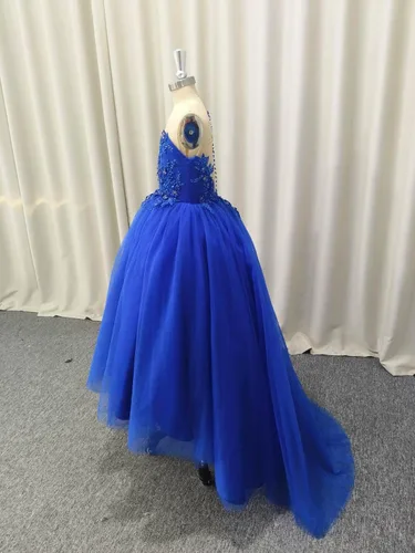 Vista 7 de Vestido de niña de flores de encaje de tul hasta el suelo para ocasiones especiales