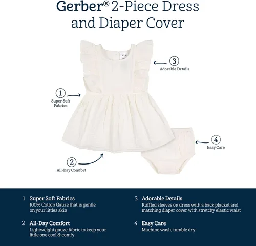 Vista 6 de Gerber baby-girls - Juego de 2 piezas para vestido y funda de pañal