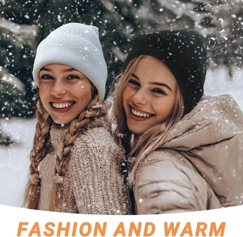 Vista 4 de NPQQUAN 2 PCS Satin Lined Beanie for Women Silk Lined Beanies Winter Warm Soft Lining Cuffed Knit Beanie Hats for Woman