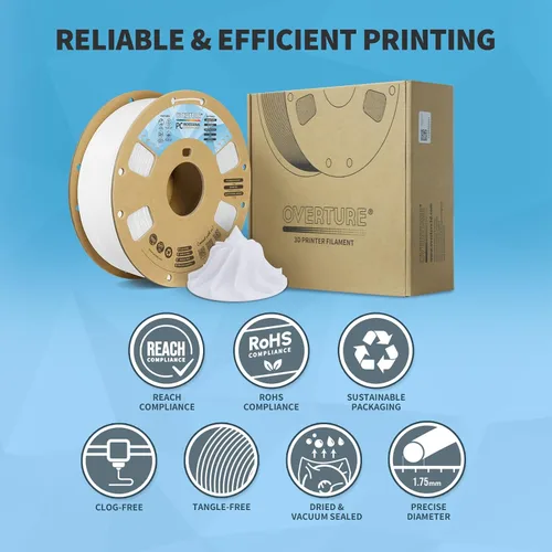 Vista 5 de OVERTURE Filamento profesional de PC, carrete de cartón, 1kg (2.2 lbs), probabilidad de precisión dimensional +/- 0.02mm, se adapta a la mayoría