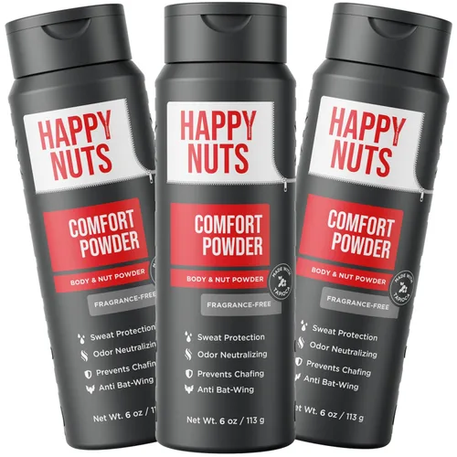 Vista 11 de HAPPY NUTS Comfort Powder - Antirozaduras y desodorante, sin aluminio, control del sudor y el olor para picazón deportista, ingle y partes privadas
