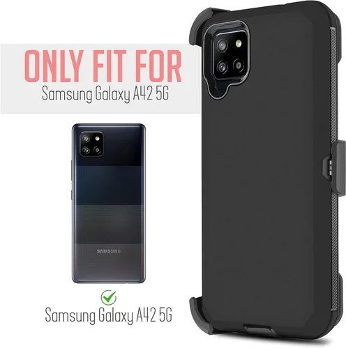 Vista 2 de Funda diseñada para Samsung Galaxy A42 5G, con protector de pantalla integrado, soporte de clip giratorio para cinturón, resistente y resistente