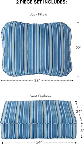 Vista 3 de Greendale Home Fashions Juego de 2 cojines de asiento profundo para exteriores, rayas azul acero Rayas azules de acero.