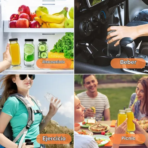 Vista 5 de STARSIDE - Botellas de vidrio para jugo de 8 onzas con tapas, paquete de 12 - Frascos reutilizables cuadrados para exprimir, leche, kombucha