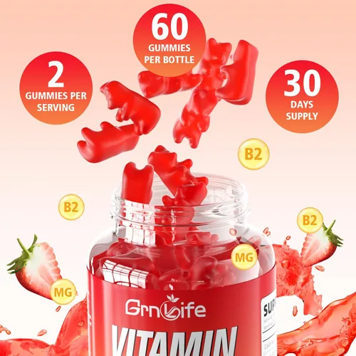 Vista 7 de Gomitas de vitamina B2, riboflavina de 400 mg con magnesio para niños y adultos, gomitas B2 para alivio de la migraña y apoyo energético, sabor a