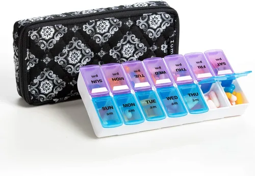 Vista 14 de Organizador Semanal de Pastillas 2 Veces al Día, Pastillero Zumd de 7 Días con Bonita Funda de Tela Acolchada con Cremallera, Estuche de Pastillas