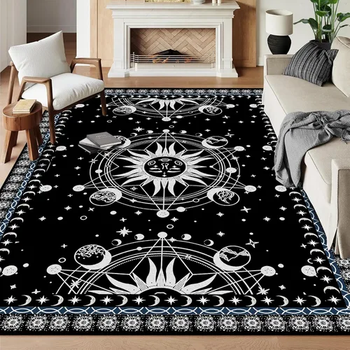 Vista 8 de Alfombra de Sol y Luna Boho Alfombras de Área Celestiales para Dormitorio Residencia Universitaria Sala de Estar Bohemia Oculta Creciente Solar
