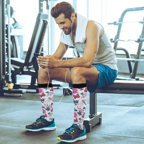 Vista 6 de KOPIRIT Calcetines de compresión bordados de flores de peonía para mujeres y hombres, calcetines largos ligeros de compresión suaves para correr