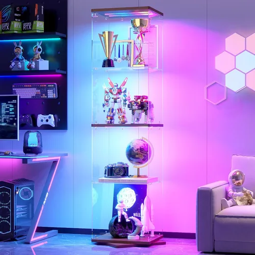 Vista 10 de Vitrina de cristal giratoria de 360° con luces RGB, color blanco