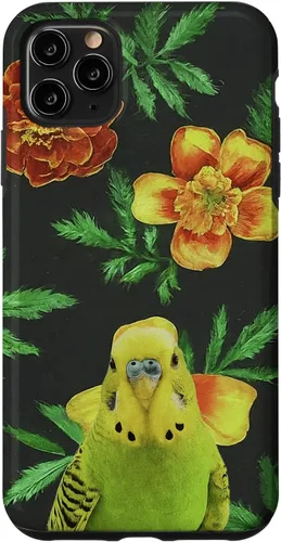 Vista 11 de iPhone 15 Parakeet Budgie Marigolds Orange Yellow Plant Pattern Case
