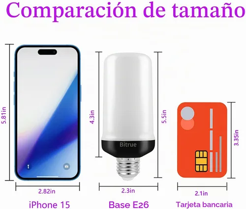 Vista 2 de Bitrue Bombillas LED de llama, 4 modos de luz con efecto de llama morada, bombilla de fuego con base E26 con sensor de gravedad, bombillas