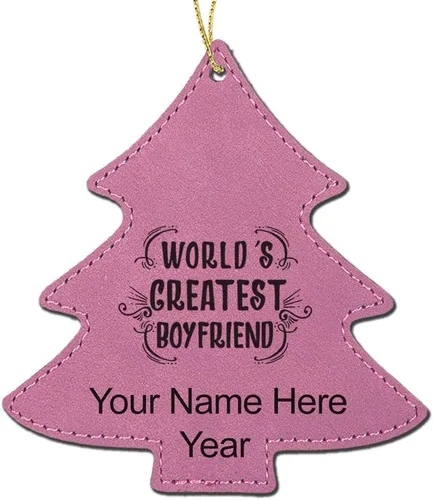 Vista 3 de LaserGram Adorno de Navidad personalizado, el mejor novio del mundo, piel sintética, idea de regalo grabada con láser personalizada