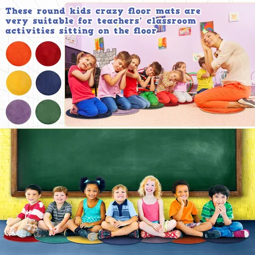 Vista 3 de Funtery Alfombra colorida de 6 asientos circulares de 18 pulgadas, alfombra redonda para niños, alfombra suave para aula, cojines educativos