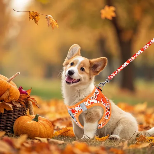 Vista 7 de Arnés para cachorros de otoño de Acción de Gracias - Collar y correa para perro - Arnés de chaleco para perros pequeños de malla suave acolchada