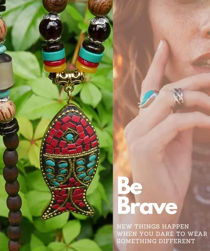 Vista 3 de DREMINOVA Juego de aretes y collar hippie étnico nativo bohemio bohemio para mujer, joyería tribal hecha a mano