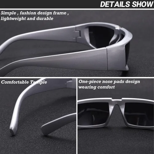 Vista 5 de piscm Steampunk Wrap Around Fashion Sunglasses for Women Men Y2k Trendy Sport Sun Glasses Goggles Futuristic Shades
