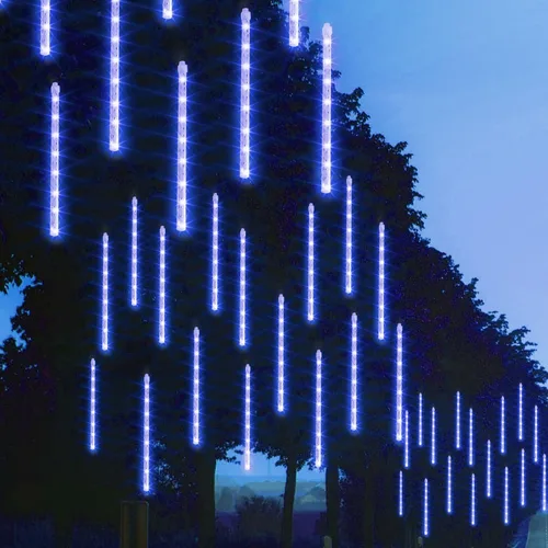 Vista 6 de FUNPENY Luces de Lluvia de Meteoros, 864 Luces LED de Navidad Luces de Carámbanos Nieve Cayendo Luces de Navidad para Exteriores Luces de Gotas