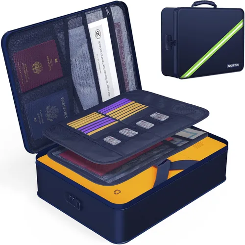 Vista 13 de Noiposi Organizador de Documentos con Aislamiento Térmico de 5200℉, Caja de Documentos Impermeable e Ignífuga con Cerradura, Caja de Almacenamiento