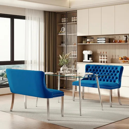 Vista 20 de Baysitone Juego de mesa de comedor de cristal de 51 pulgadas para 4, juego de 5 piezas de comedor moderno, mesa de cocina rectangular de vidrio