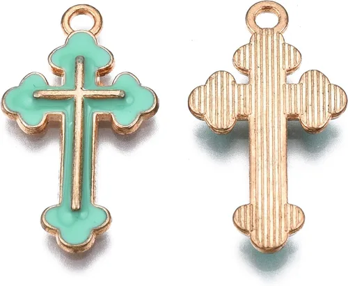 Vista 2 de Colgantes de aleación de cruz esmaltada Crucifijo Cruz Metal Colgantes para DIY Pendiente Pulsera Collar Llavero Joyería Fabricación Artesanía