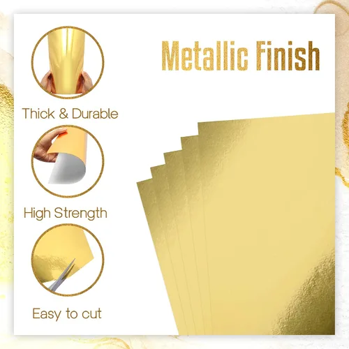 Vista 3 de Papel de cartulina dorado metálico, 60 piezas de 8.5 x 11 pulgadas (250 GSM) - Tablero de papel de aluminio dorado, superficie con acabado espejo