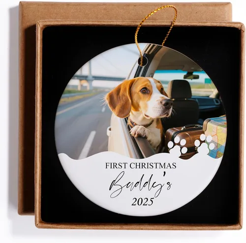 Vista 22 de Adornos de foto de perro personalizados, adornos personalizados con nombre y foto de cachorro de mascota para el árbol de Navidad, regalos