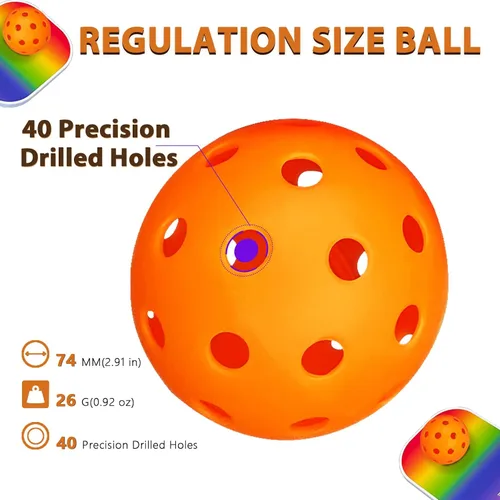 Vista 3 de Outdoor Pickleball Balls Set, USAPA Approved, 40 Hole, High Bounce True Flight, Durable for All Skill Levels