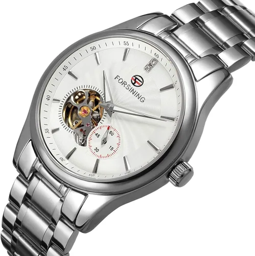 Vista 4 de FORSINING Reloj analógico analógico de acero inoxidable para hombre, Moderno