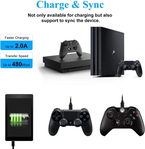 Vista 4 de Akingdleo Cable de carga de repuesto para control Xbox One cable de sincronización de datos micro USB de 5 pies compatible con Xbox One SX Elite