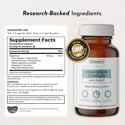 Vista 2 de JUST INGREDIENTS Complejo de magnesio - 5 formas de sueño y estado de ánimo - 60 cápsulas