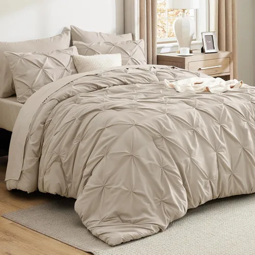 Vista 27 de Bedsure - Juego de edredón tamaño individual gris - Ropa de cama tamaño individual en una bolsa de 5 piezas, juego de cama Pintuck GentleSoft™