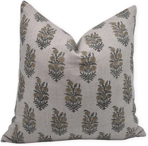Vista 8 de Funda de cojín cuadrada de lino puro con estampado de bloques a mano de 14 x 14 pulgadas, para sofá, sillón y cama, decoración de primavera y otoño
