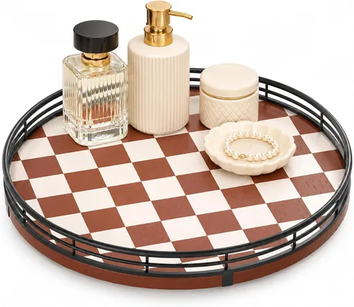 Vista 56 de Marble Lazy Susan - Tocadiscos para mesa, bandeja redonda de mármol de grano de madera antigua de 10 pulgadas para mesa de comedor, encimera de Negro