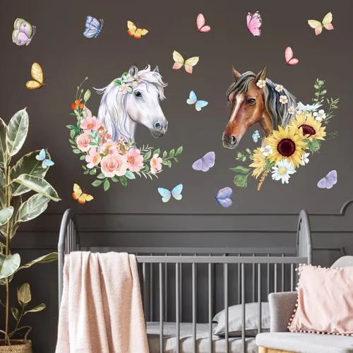 Vista 7 de Calcomanías de pared de caballos, calcomanías de animales de granja, calcomanías para despegar y pegar, decoración de caballo salvaje