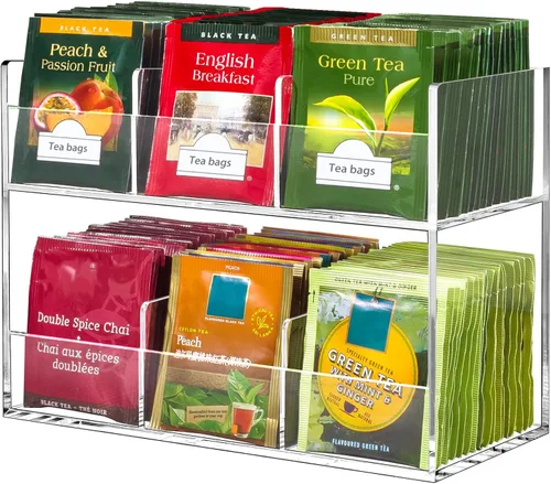 Vista 7 de BEYGORM Organizador de Bolsitas de Té de Acrílico para 216 Paquetes de Té, Sin Ensamblaje Requerido, Soporte de Exhibición para Encimera