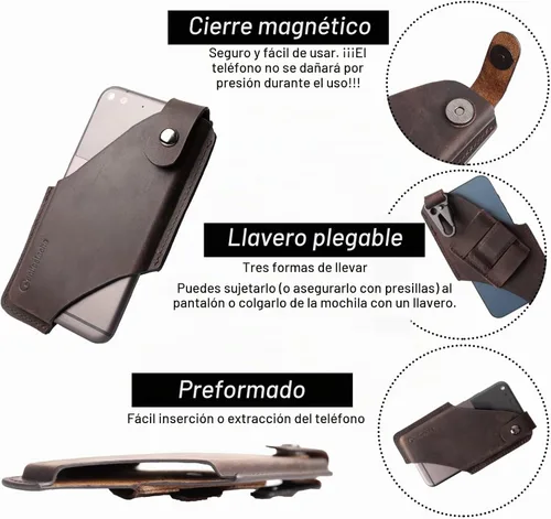 Vista 3 de Gentlestache Funda de cuero para teléfono celular con clip para cinturón, bolsa de cuero para iPhone Samsung Motorola, funda para cinturón