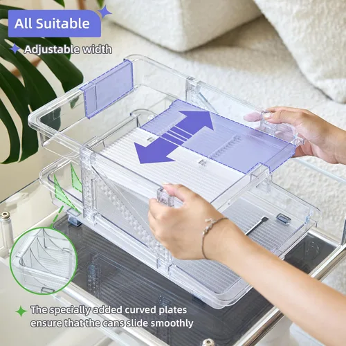 Vista 2 de Ynelyase Organizador dispensador de latas de soda para refrigerador y soportes para latas de burbujas, amplio ajustable